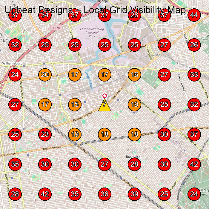 Upbeat Designs GeoGrid visibility map for Cabinet Maker in Brooklyn
